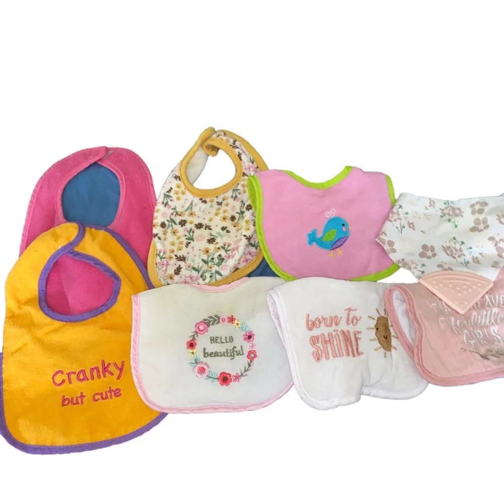 BIBS BIBS BIBS! Large lot of 16 baby Bibs One Size Multicolor Pink Purple